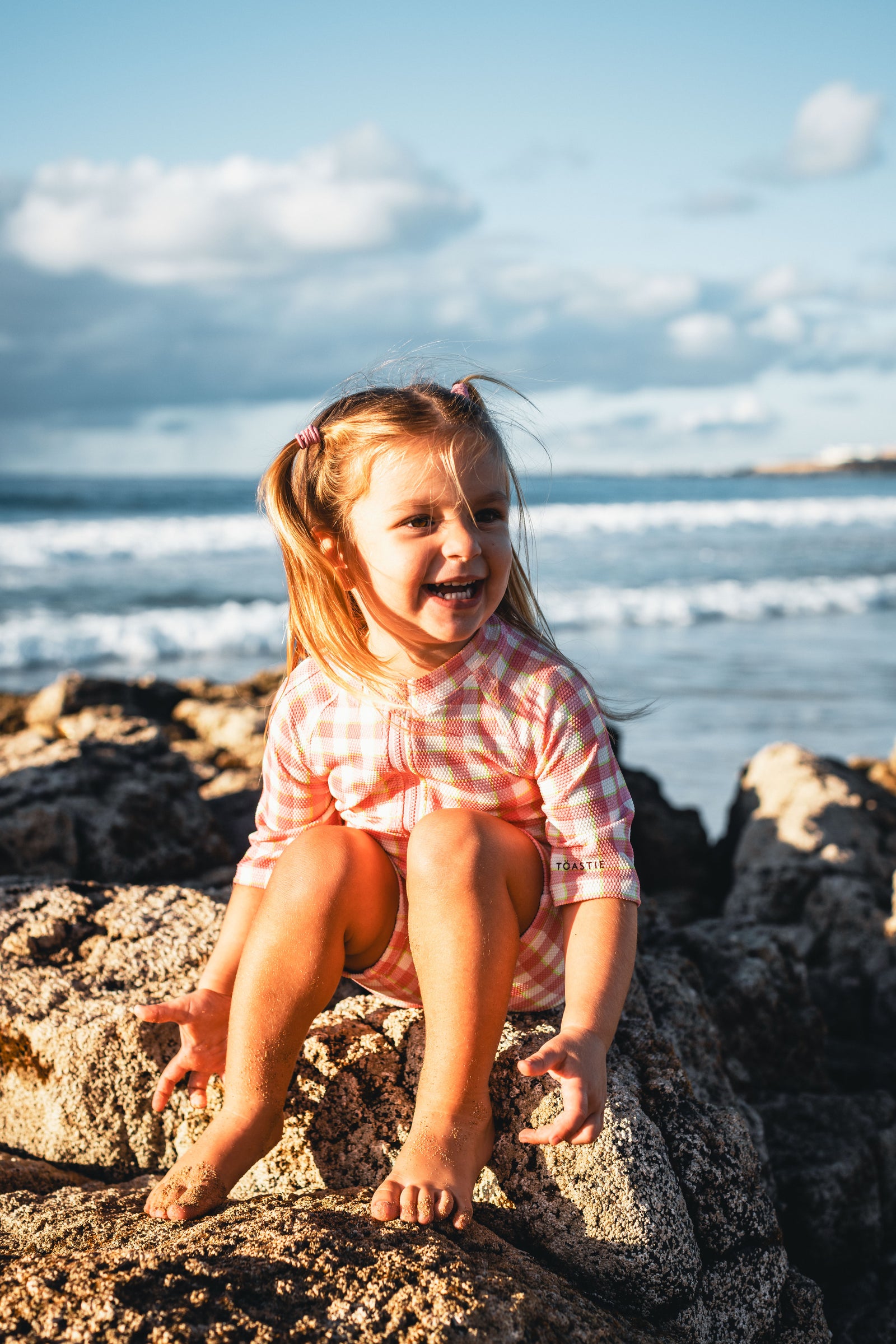 UV Protector Swim Onesie | Soft Pink Gingham