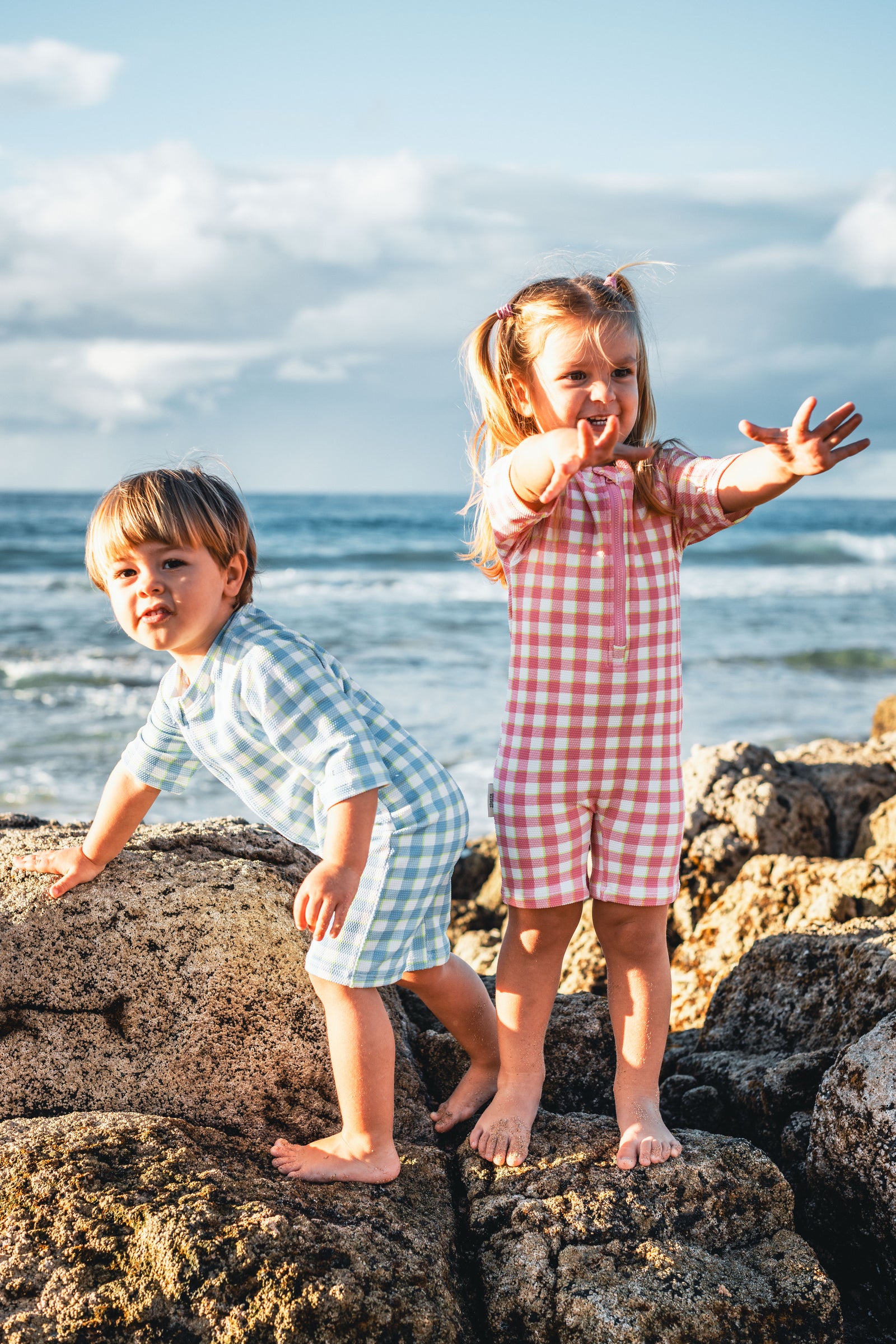 UV Protector Swim Onesie | Soft Pink Gingham