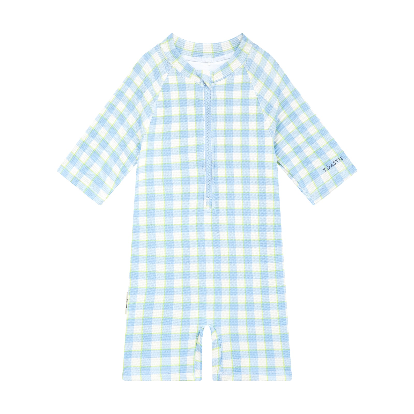 UV Protector Swim Onesie | Soft Blue Gingham