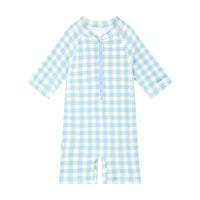 UV Protector Swim Onesie | Soft Blue Gingham