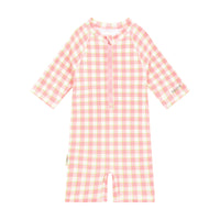 UV Protector Swim Onesie | Soft Pink Gingham