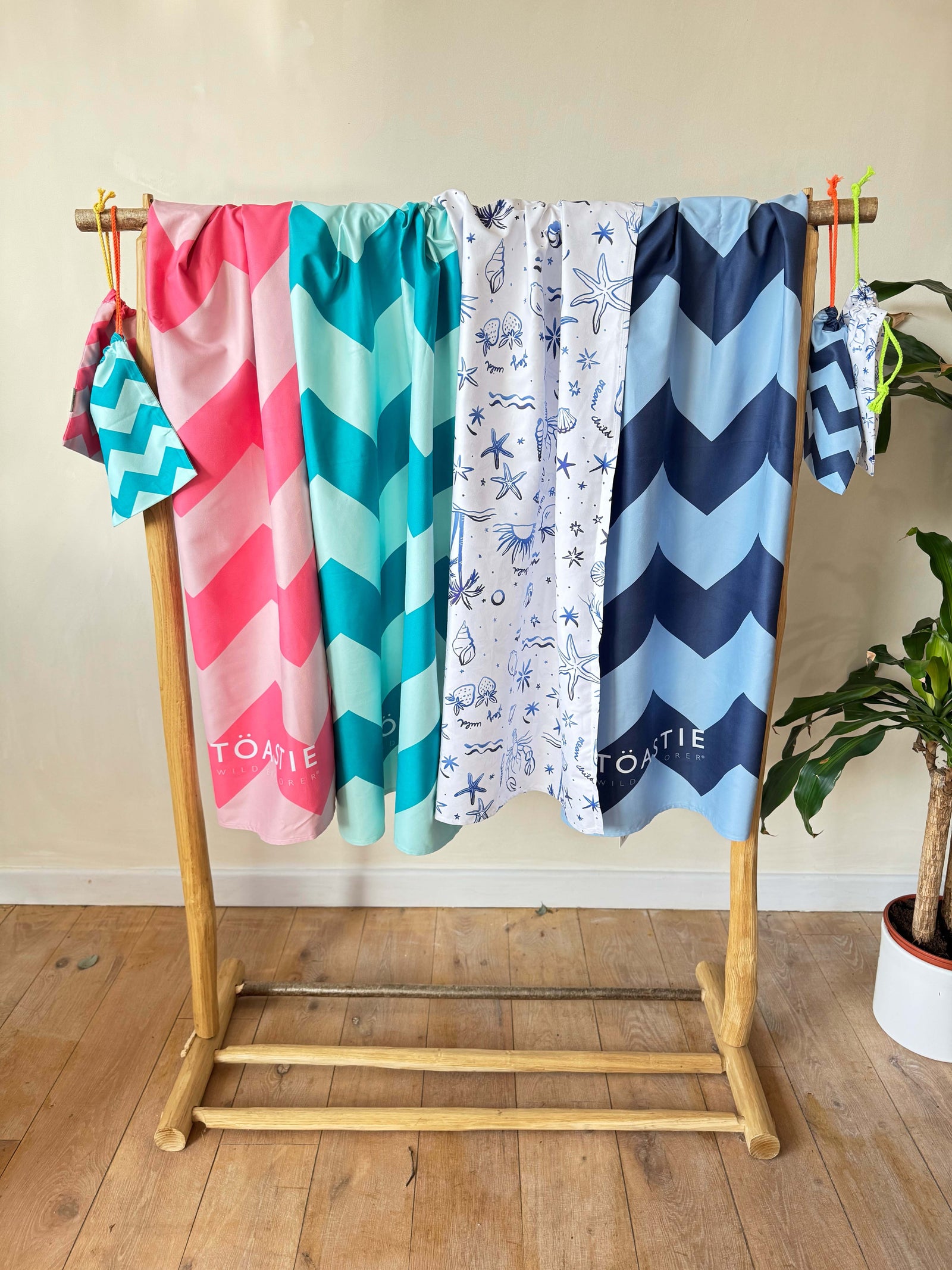 Printed Microfibre Towel | Blue Chevron